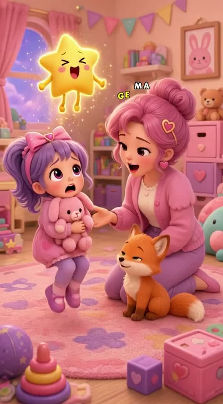 Soft pastel pinks, warm peach tones, and magical sparkles — AI cartoon