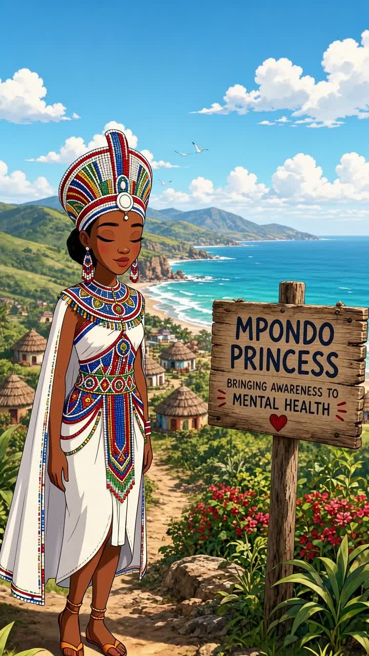 A South African Mpondo Princess bringing awareness to mental… — AI cartoon