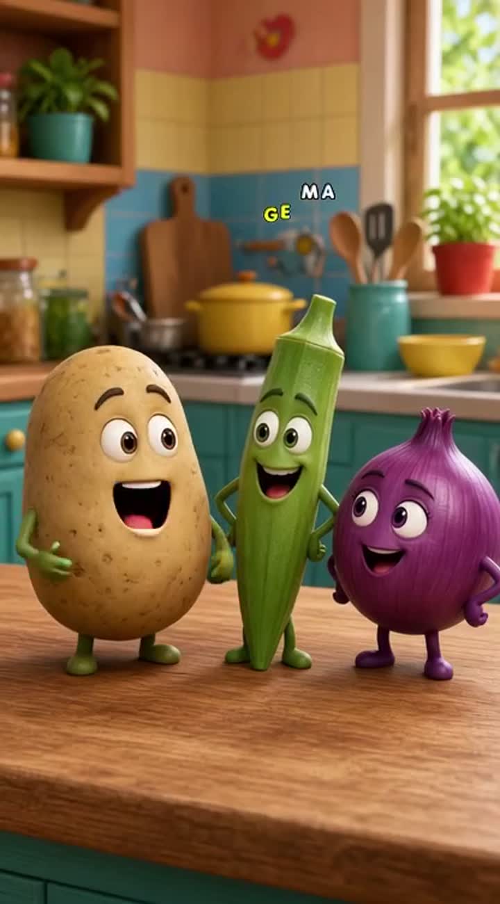 Funny 3D cartoon video featuring three cute talking vegetables… — AI cartoon