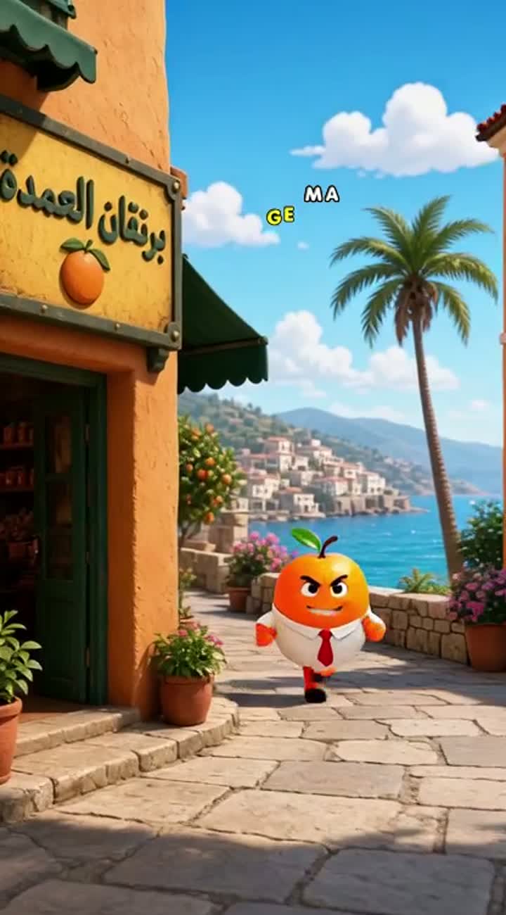 3D cartoon story about an orange fruit man who becomes rich… — AI cartoon
