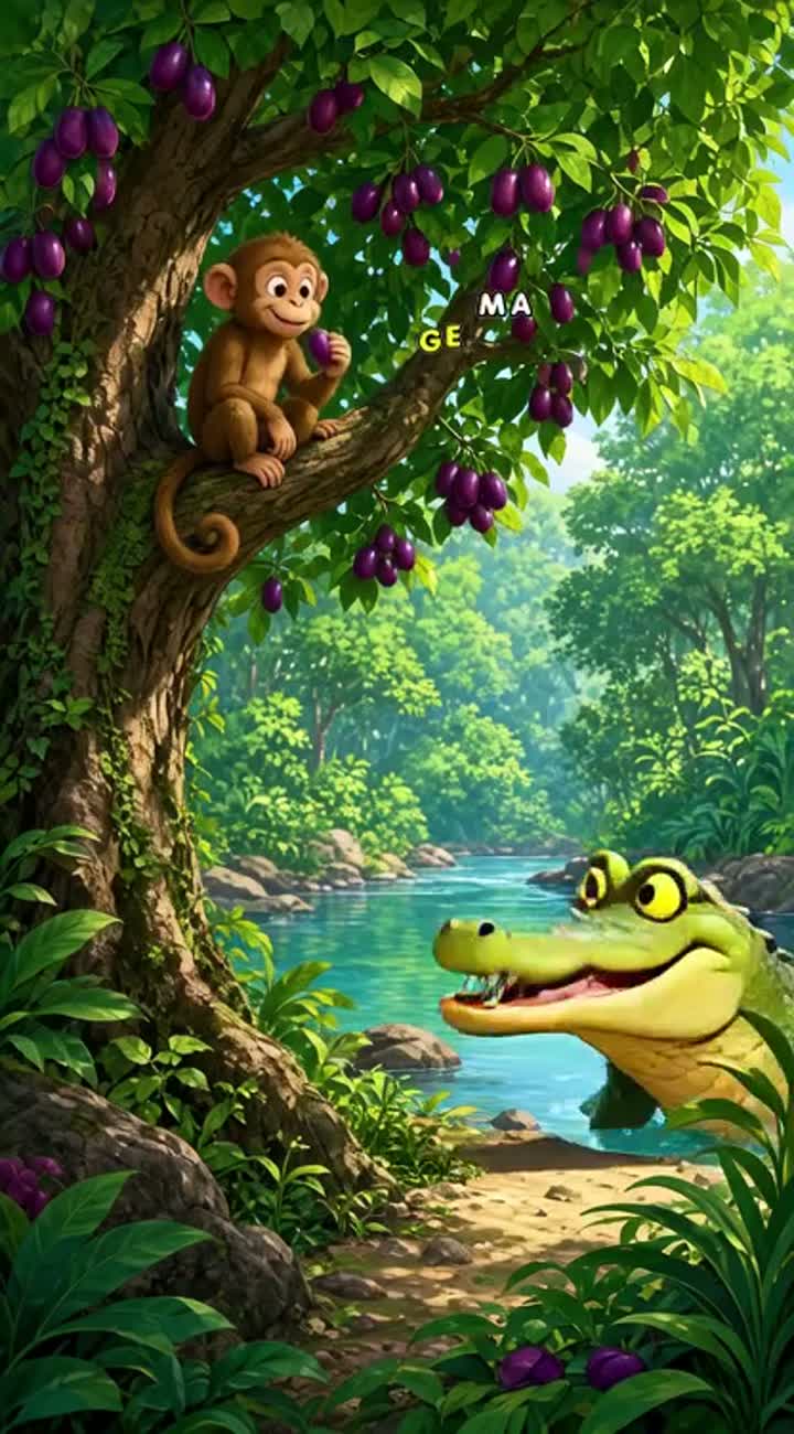 Colours and smooth, fluid animation, featuring a beautiful river… — AI cartoon