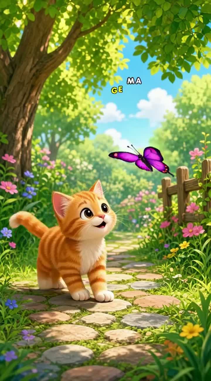 A cat found a butterfly and it followed it suddenly the butterfly… — AI cartoon