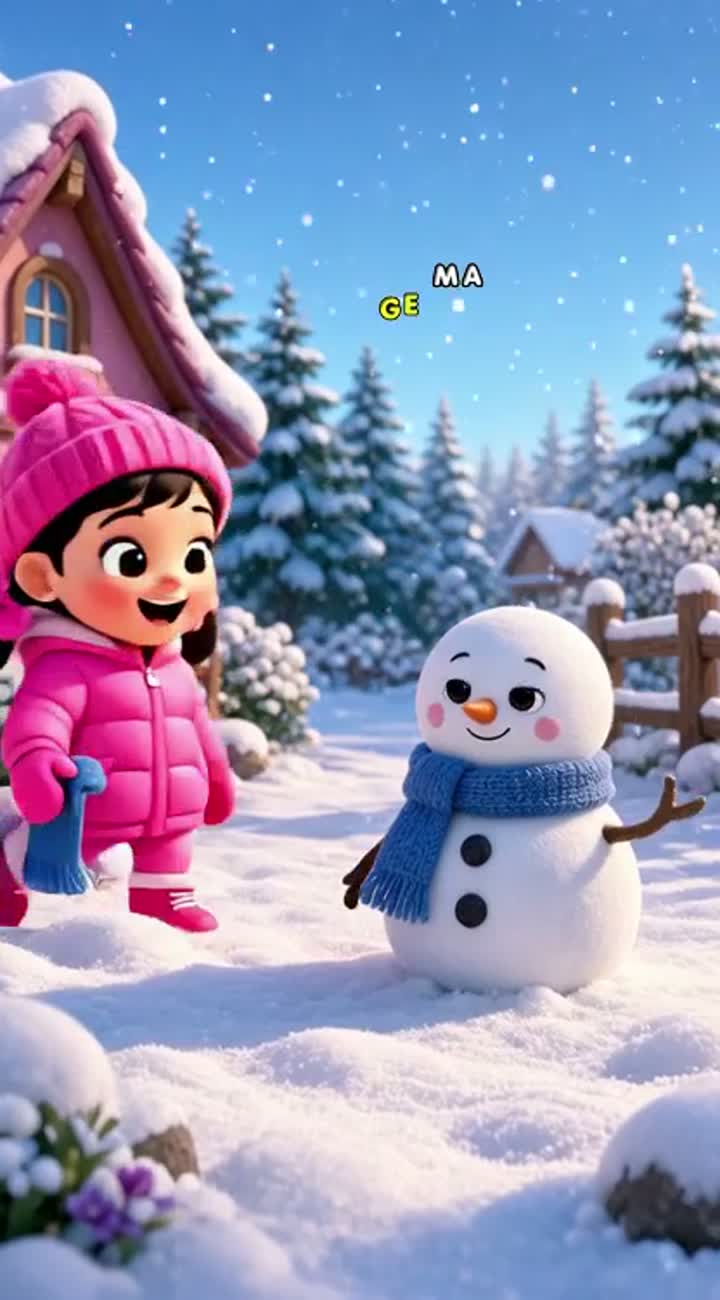 A cute little girl named Riya in a pink winter jacket builds… — AI cartoon