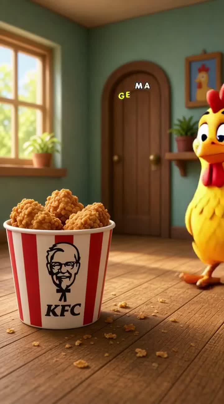 A funny chicken discovers he was eating kfc and then he made… — AI cartoon