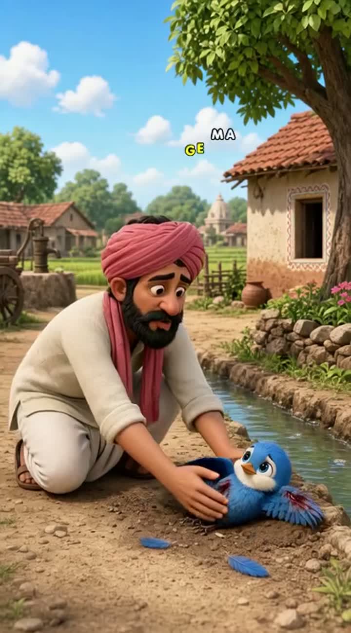 Colorful 3D animated cartoon about a poor Punjabi farmer who saves… — AI cartoon