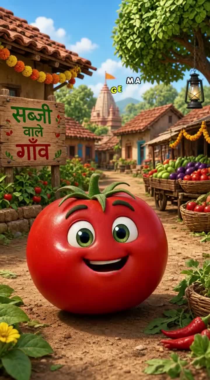 A funny 3D cartoon tomato with big eyes and a talking mouth… — AI cartoon