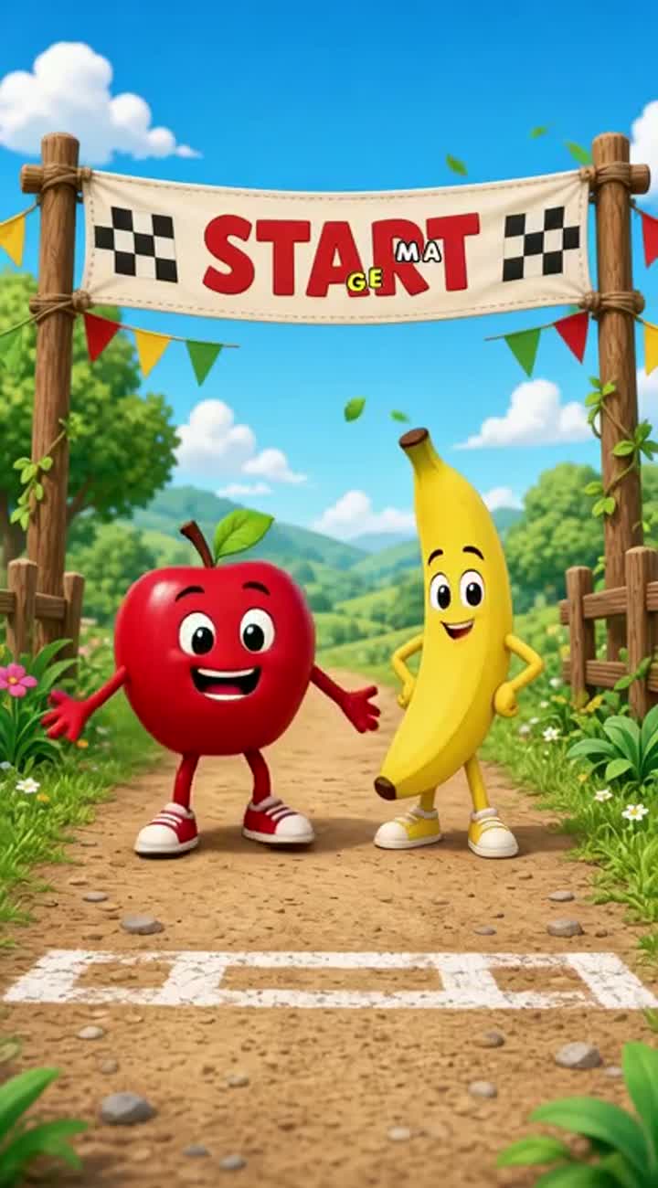 The Talking Fruit Race — AI cartoon