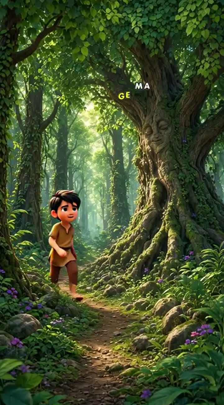 Boy named Mohan, wearing simple, worn clothes… — AI cartoon