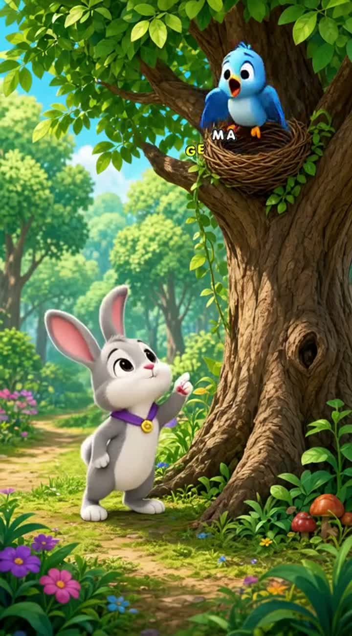 A beautiful forest with vibrant, colourful animated-cartoon… — AI cartoon
