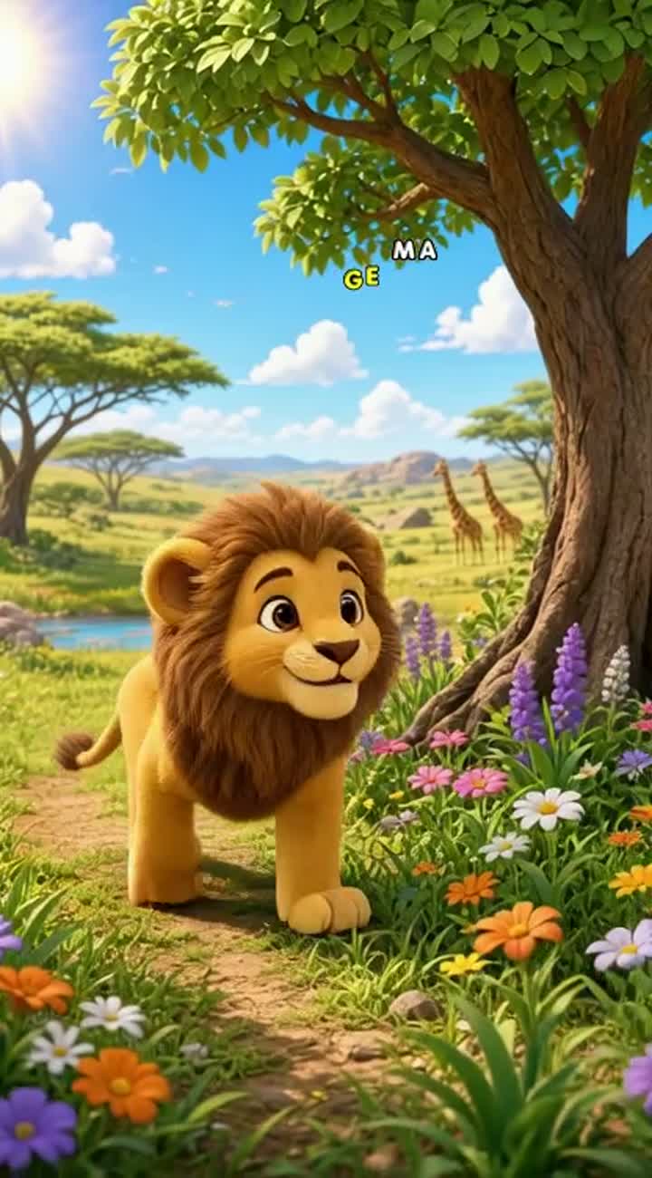 The Lion Who Learned to Share — AI cartoon