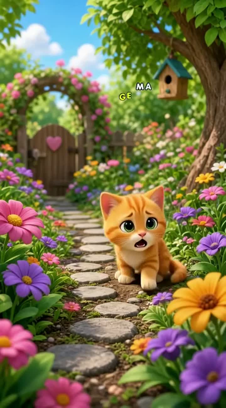 Cute 3D cartoon video for kids about a little orange kitten… — AI cartoon