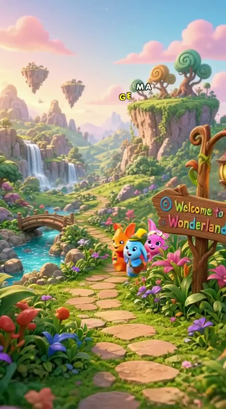 Three original cute fantasy creatures-a curious explorer… — AI cartoon