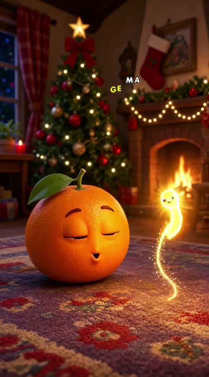 A cute little orange mandarin character with big expressive eyes… — AI cartoon