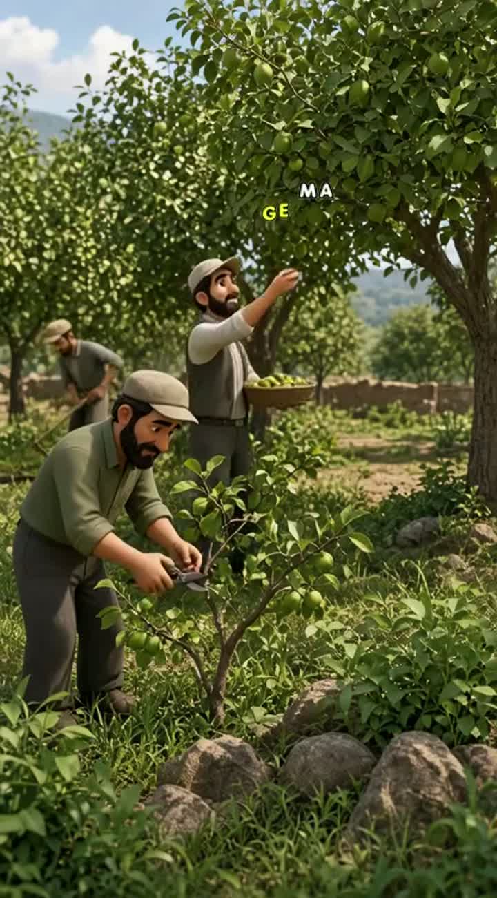 Short animated 3D cartoon video in a realistic rural Iranian garden — AI cartoon