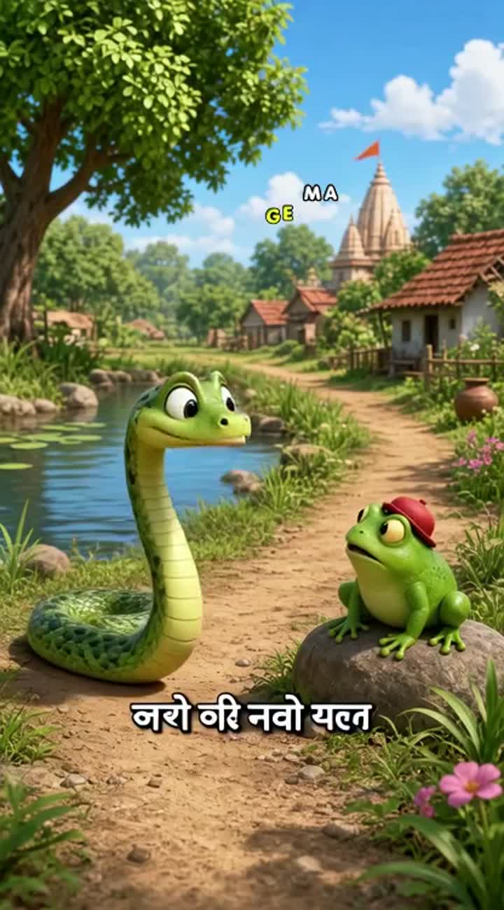 Featuring a clever snake and a foolish frog… — AI cartoon