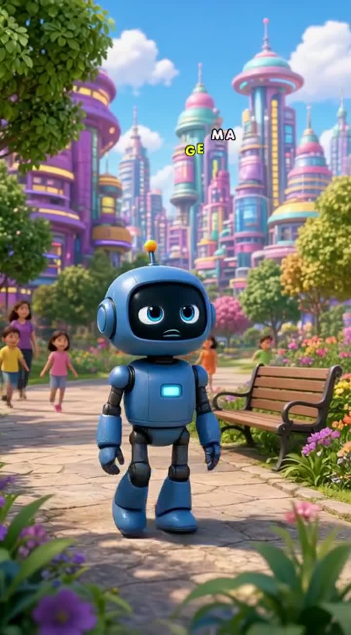 Vertical 9:16 cinematic 3D cartoon video about a cute little blue… — AI cartoon
