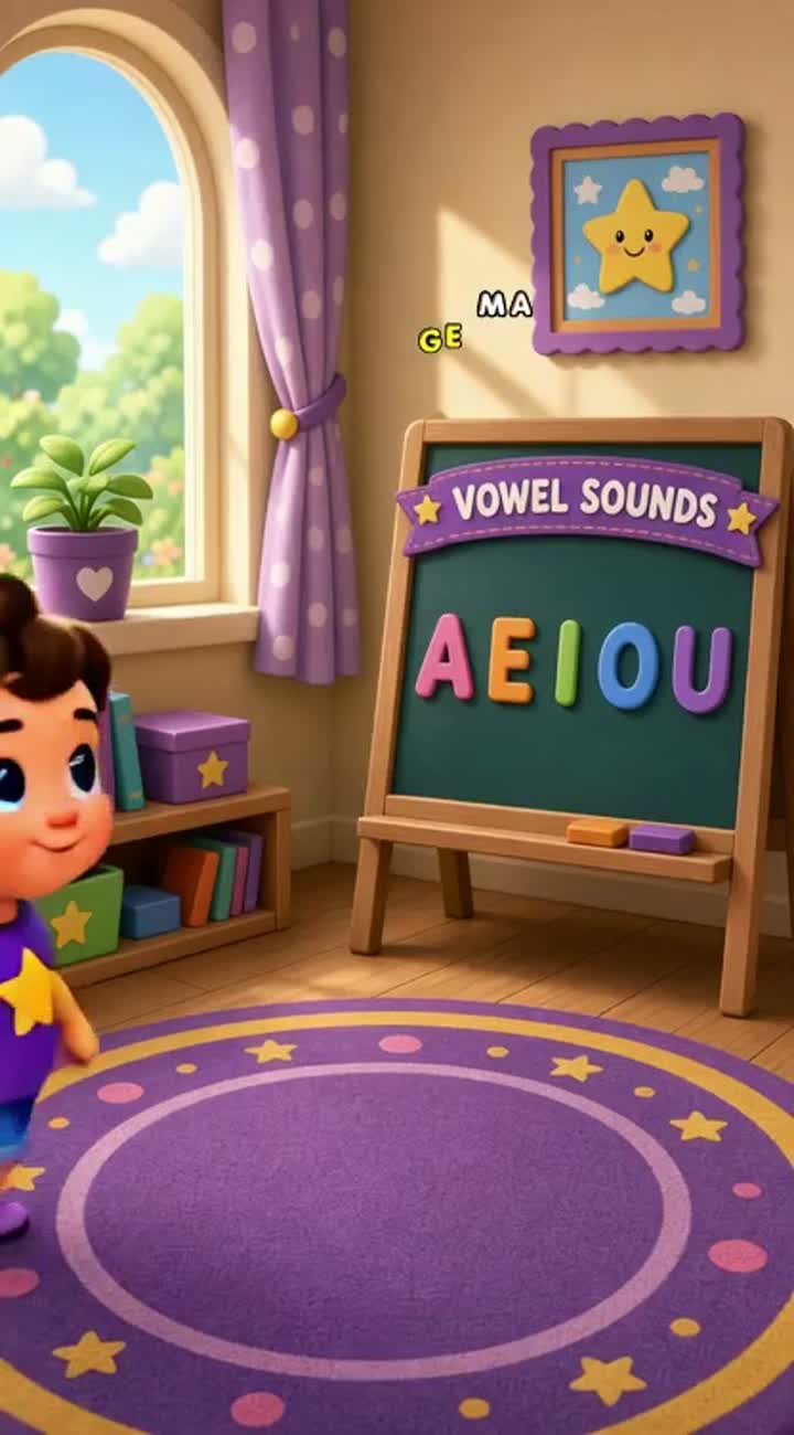The little one learns vowel sounds, speaking clearly and distinctly — AI cartoon