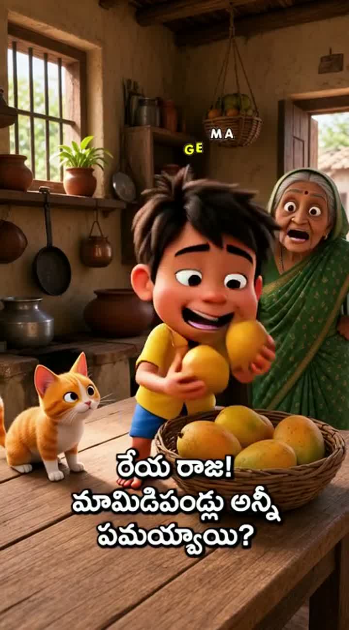 Raju: a skinny, funny village boy with messy black hair… — AI cartoon