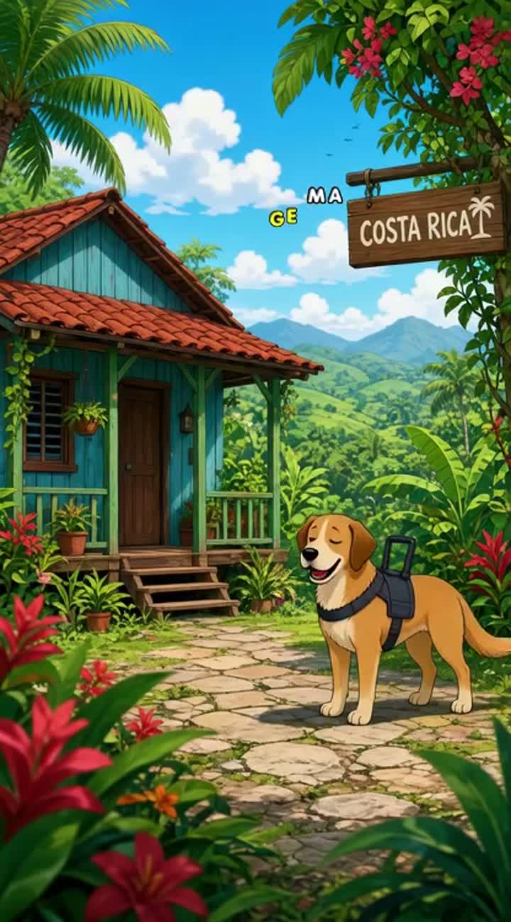 A blind dog named Ray who lives in Costa Rica — AI cartoon