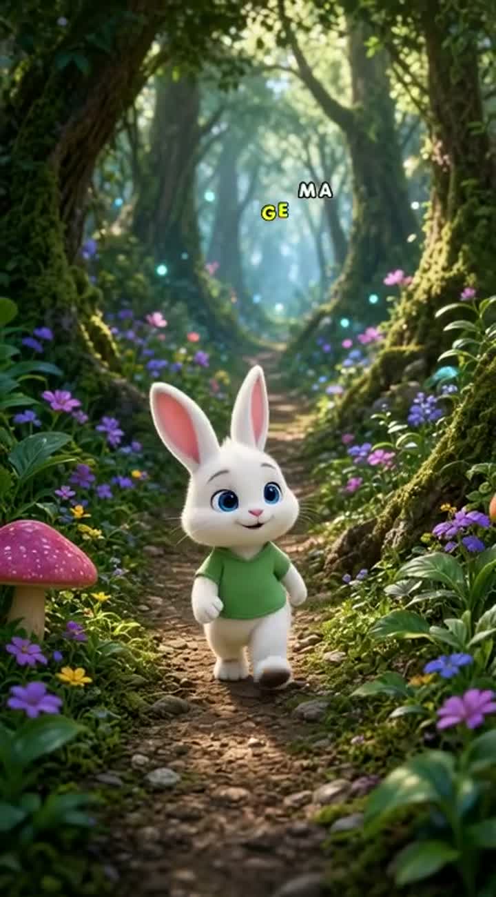 A cute little white bunny with big expressive blue eyes… — AI cartoon