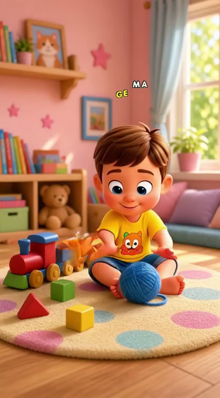 Cute 3D cartoon about a little boy playing with his cat — AI cartoon