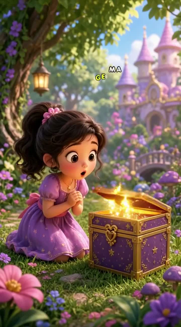 A cute little cartoon girl who discovers a magical box — AI cartoon