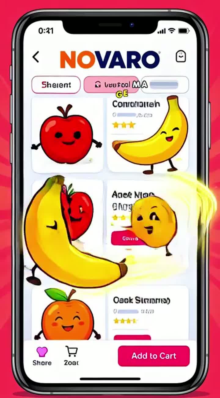Vertical 9:16 animated cartoon advert for my online store, NOVARO — AI cartoon