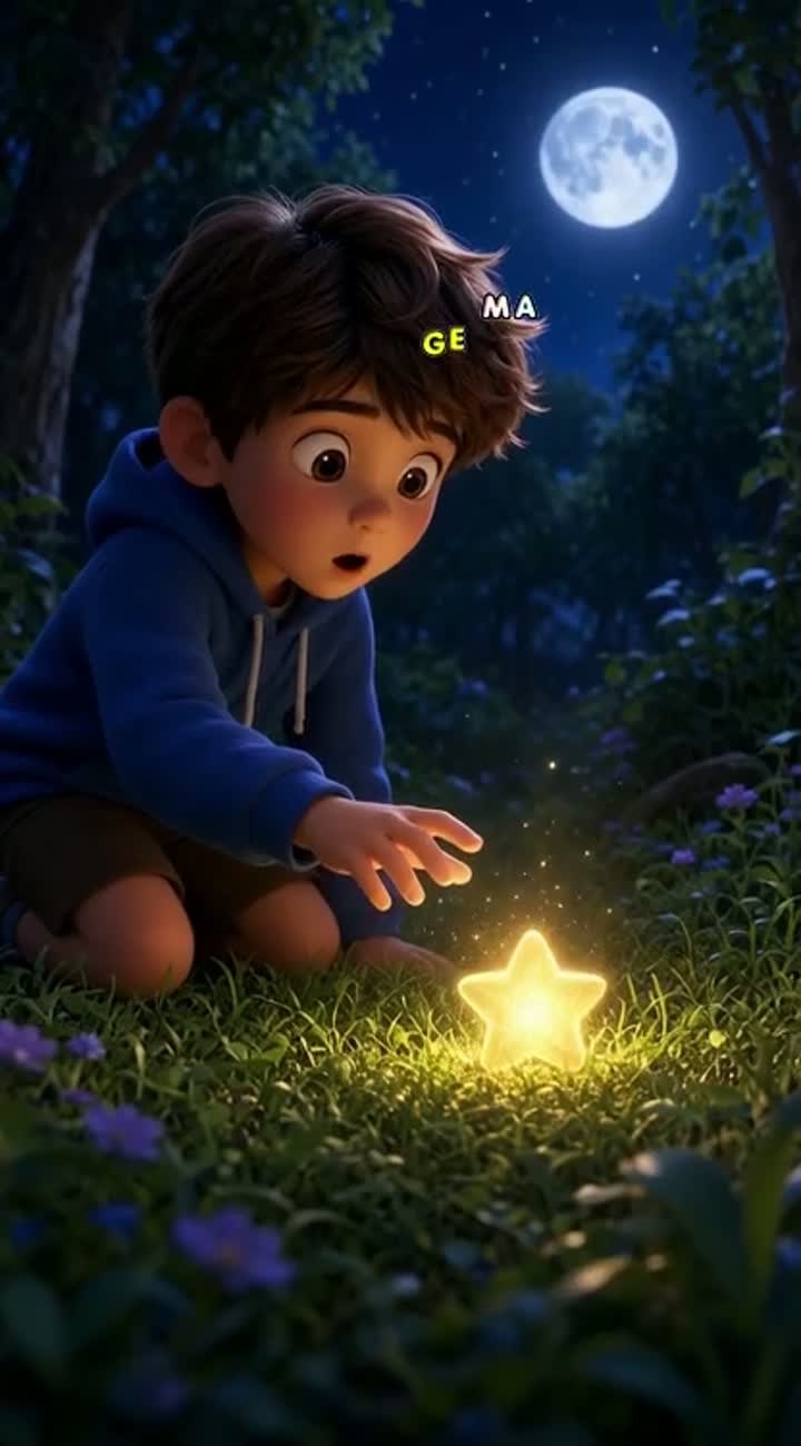 A cute 8-year-old boy with brown hair, a blue hoodie… — AI cartoon