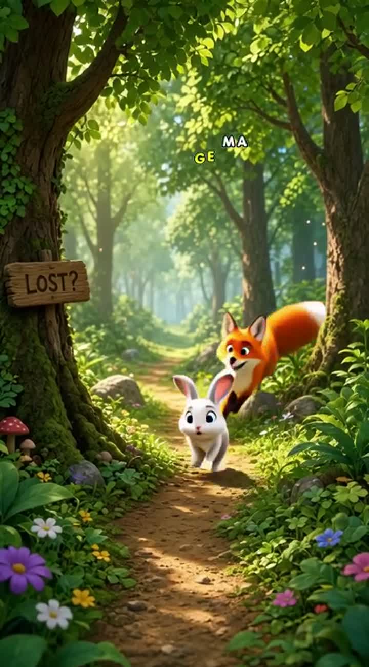 Cute 3D cartoon story about a little rabbit lost in a green forest — AI cartoon