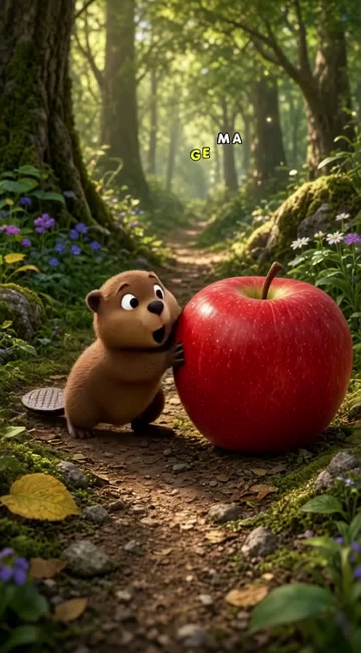 The Beaver and the Giant Apple — AI cartoon