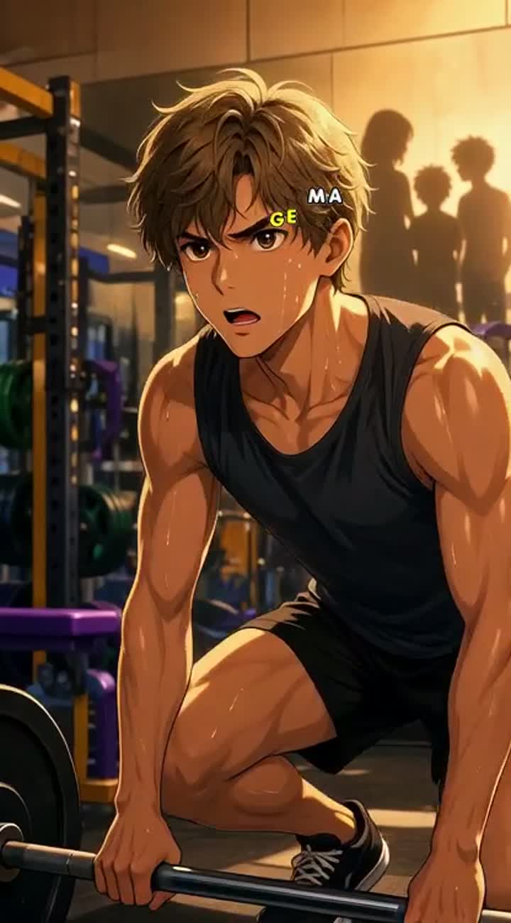 Inside a modern gym, a 17-year-old boy with light brown… — AI cartoon