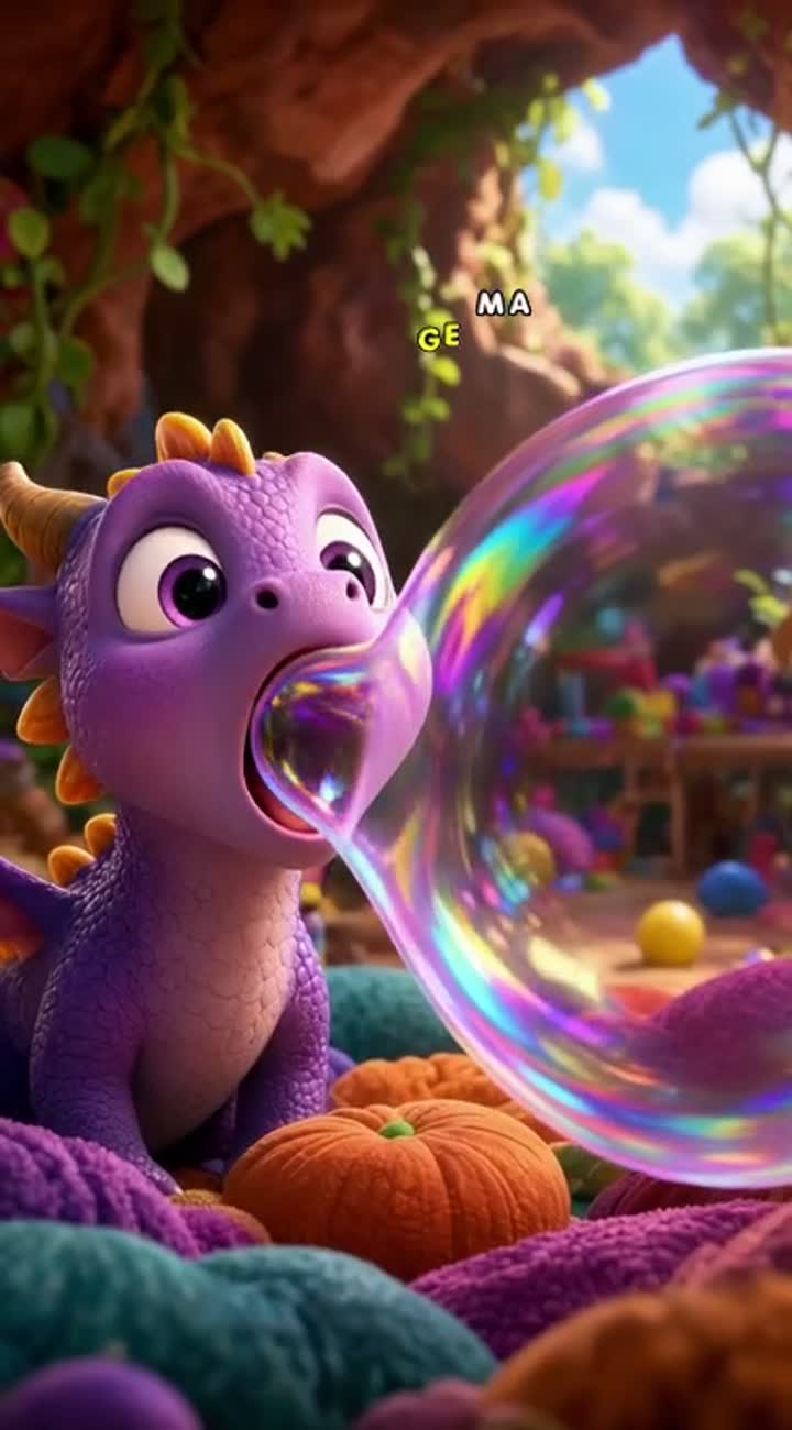 From the FIRST FRAME, a cute baby dragon sneezes a giant rainbow… — AI cartoon