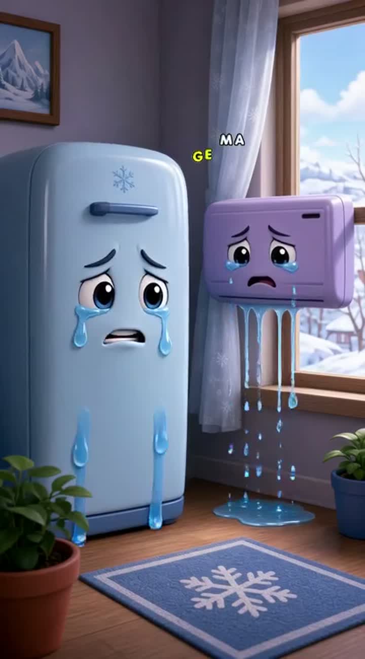 Two to three cartoons like one cold bottle cooler and AC weeping… — AI cartoon