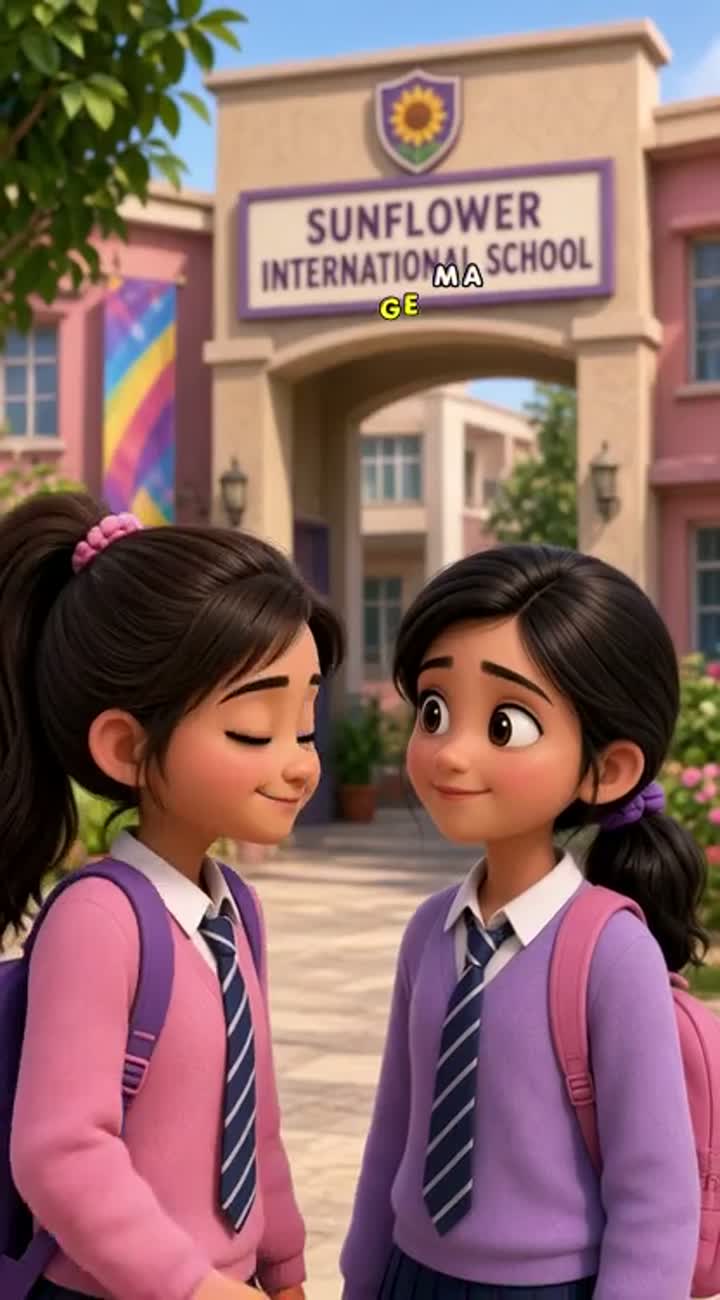 Cute 3D cartoon short about two school best friends, Shaira and Anipa — AI cartoon