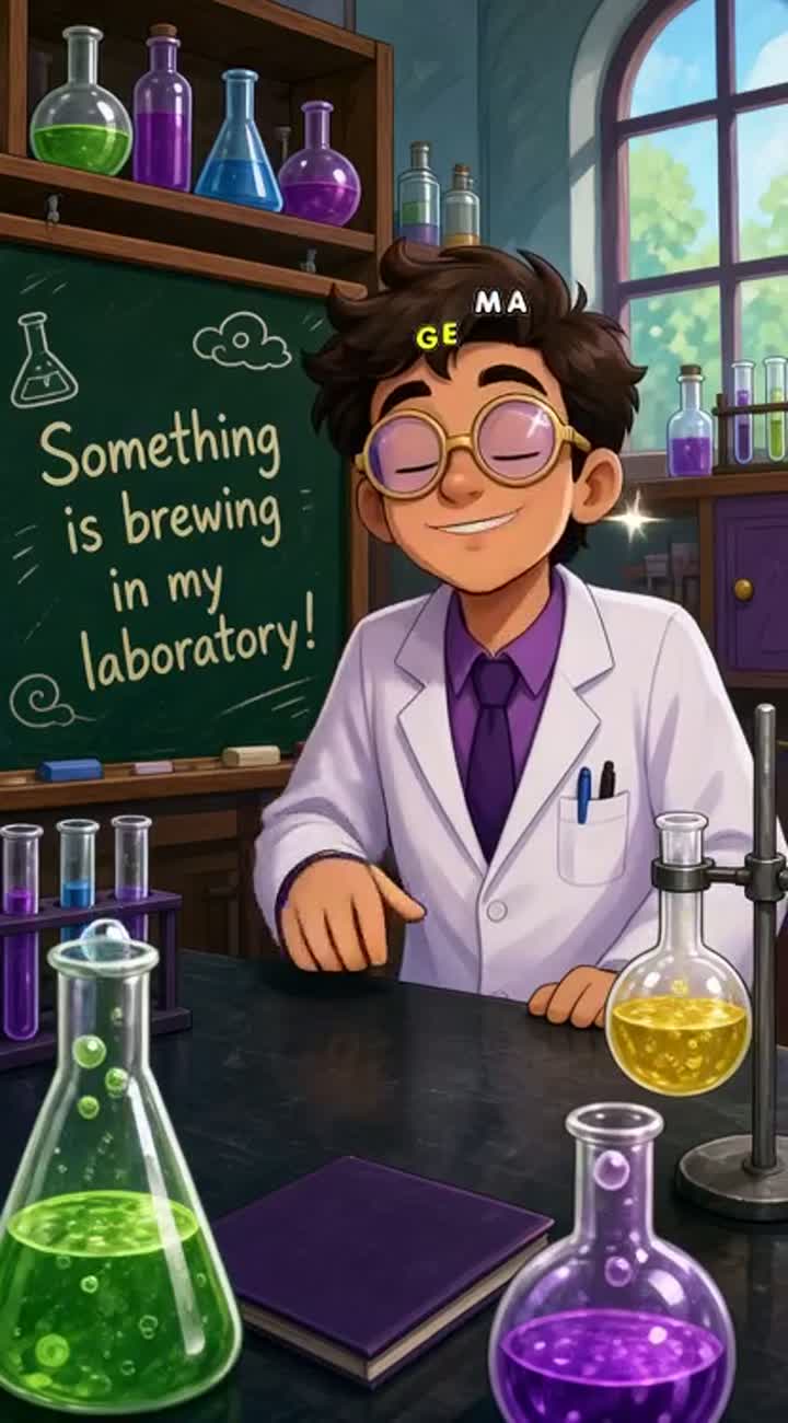Hello, Create a fun Scientist, that says something is brewing… — AI cartoon