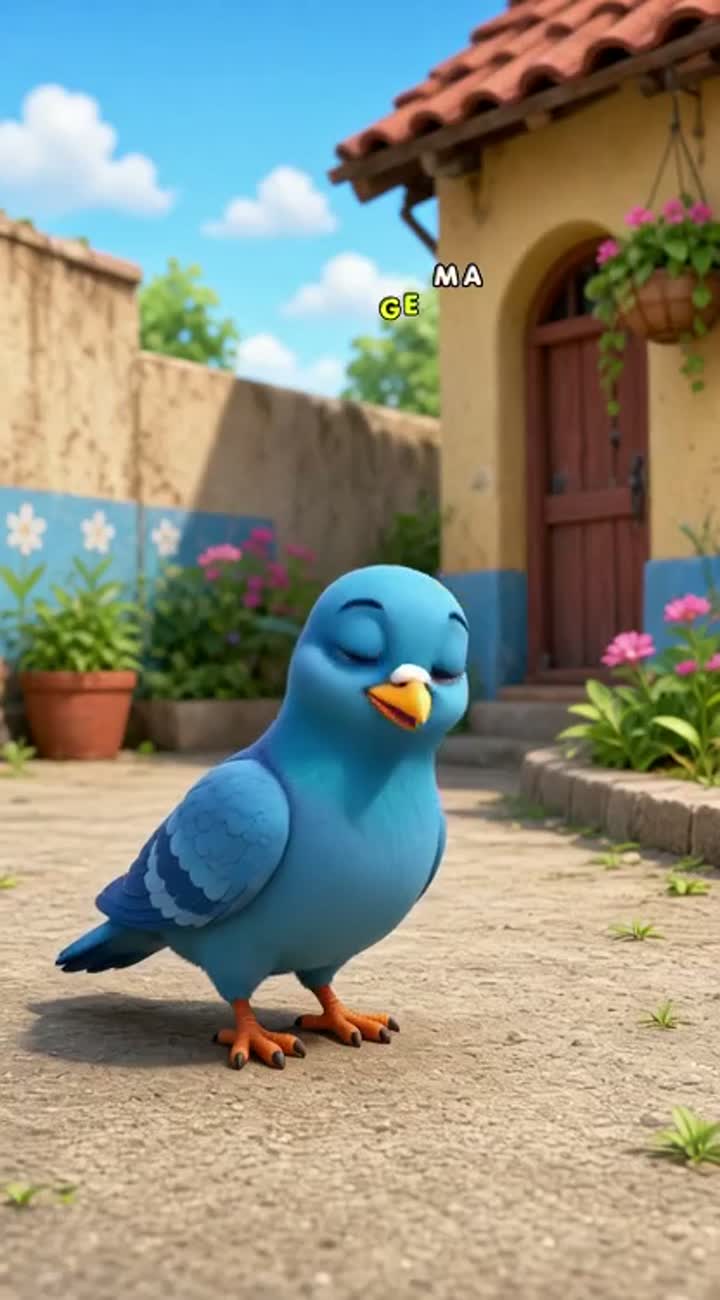 Pappu is a cute blue talking pigeon — AI cartoon