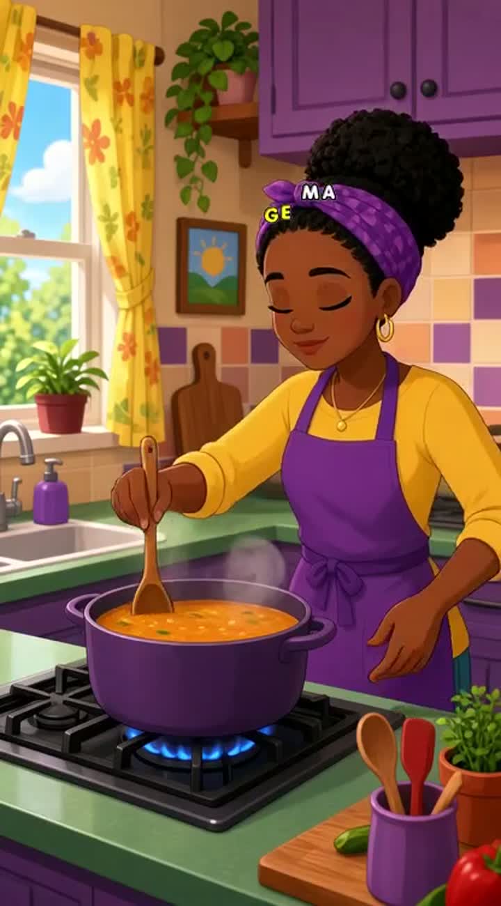A black woman cooking Animated cartoon with smooth animation… — AI cartoon