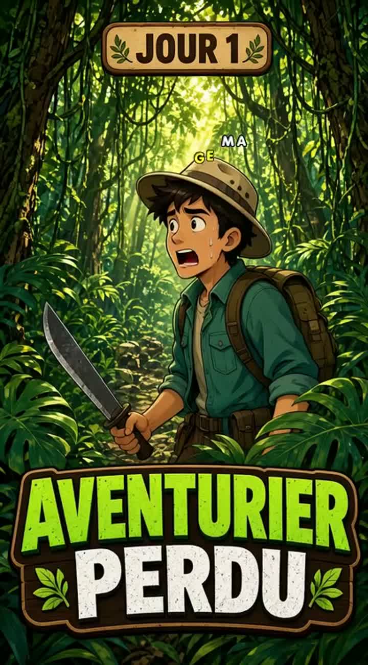 A young male adventurer wearing a beige safari hat… — AI cartoon