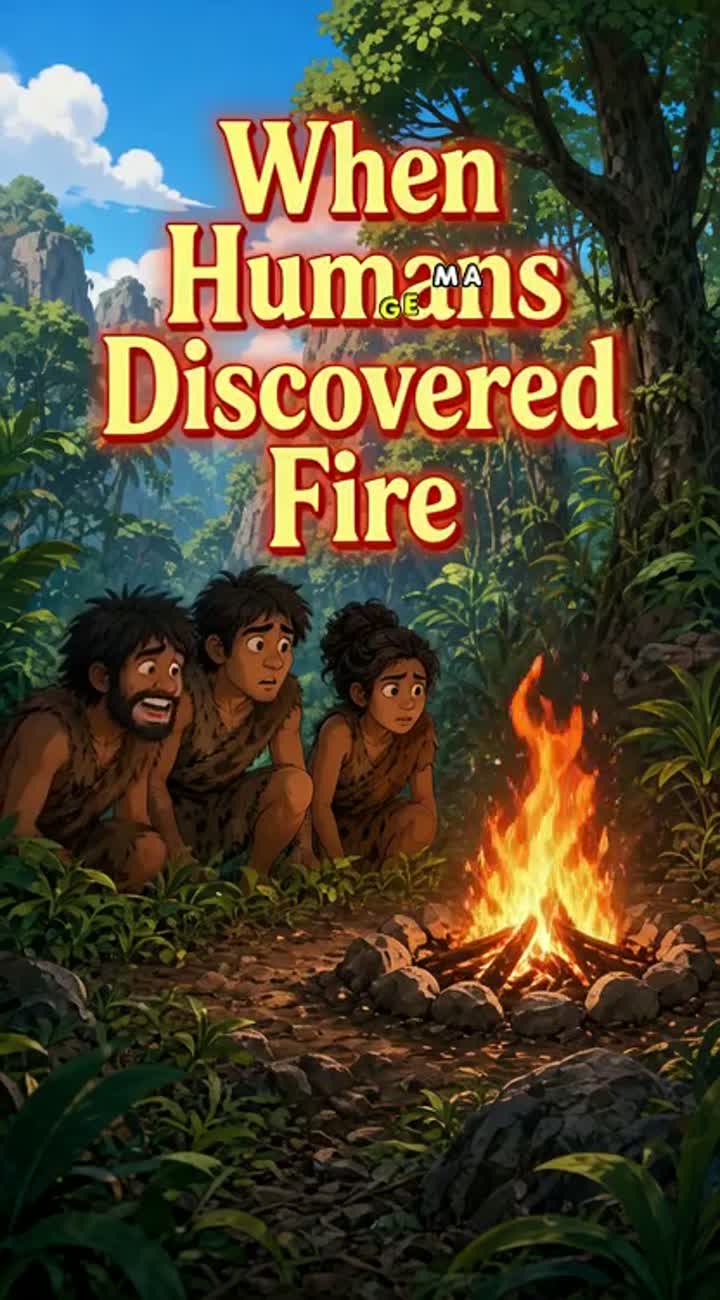 When Humans Discovered Fire — AI cartoon