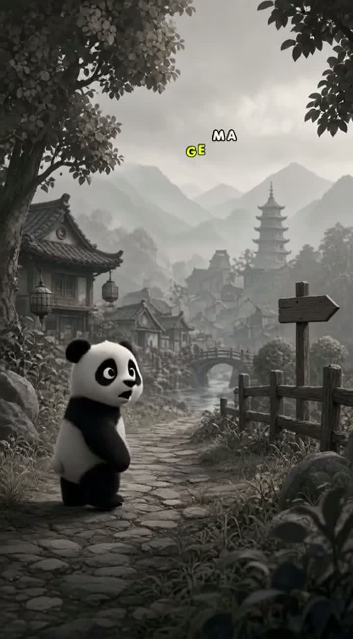 Un petit panda a perdu la vue des couleurs et cherche a travers… — AI cartoon
