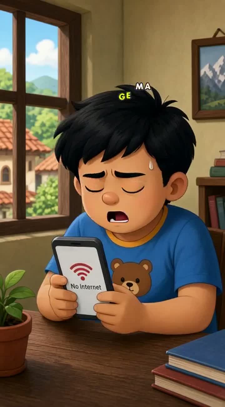 Golu, a cartoon character, sits looking worried while holding… — AI cartoon
