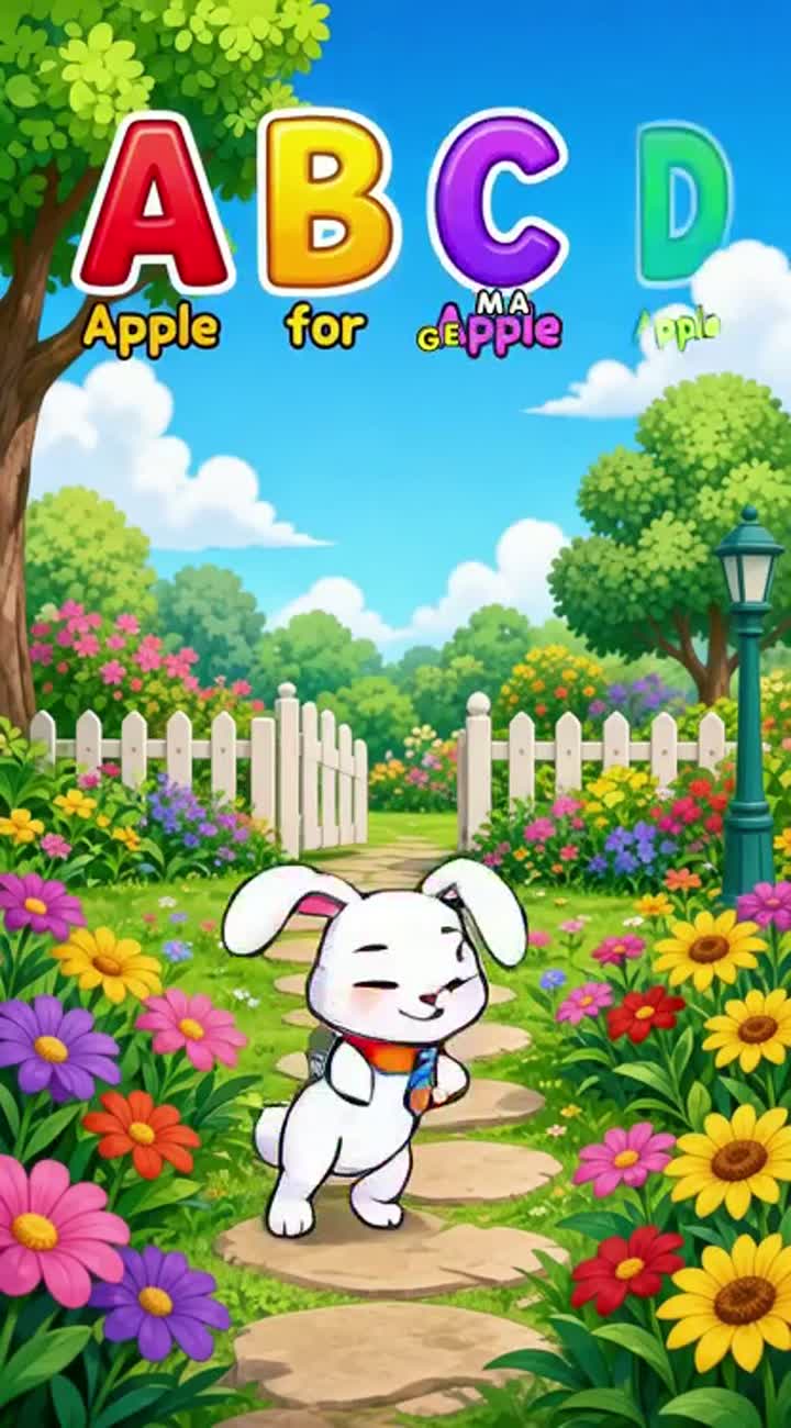 0:00-0:30: A cute cartoon rabbit enters a colourful garden… — AI cartoon
