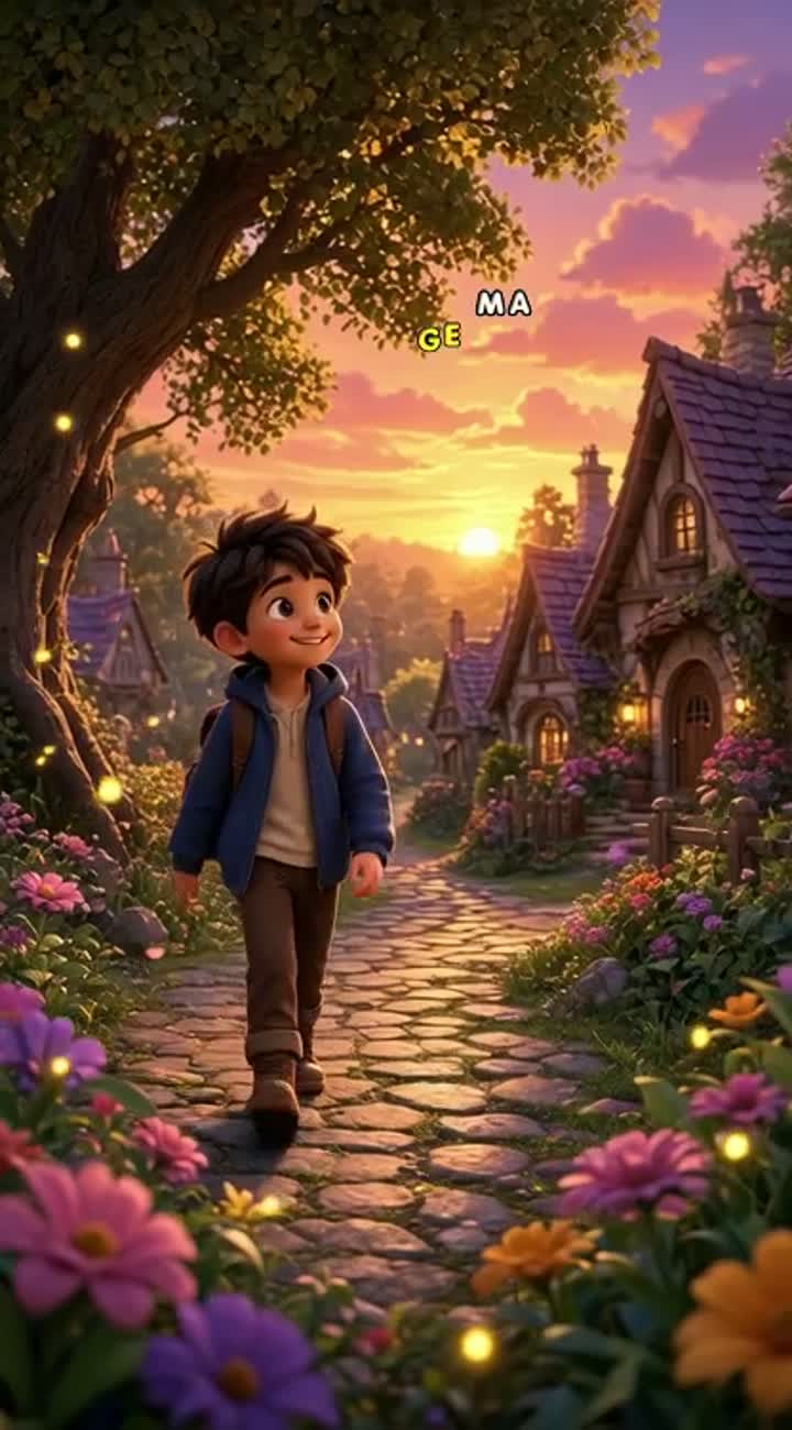 Beautiful cinematic 3D cartoon video of a cute young boy walking… — AI cartoon