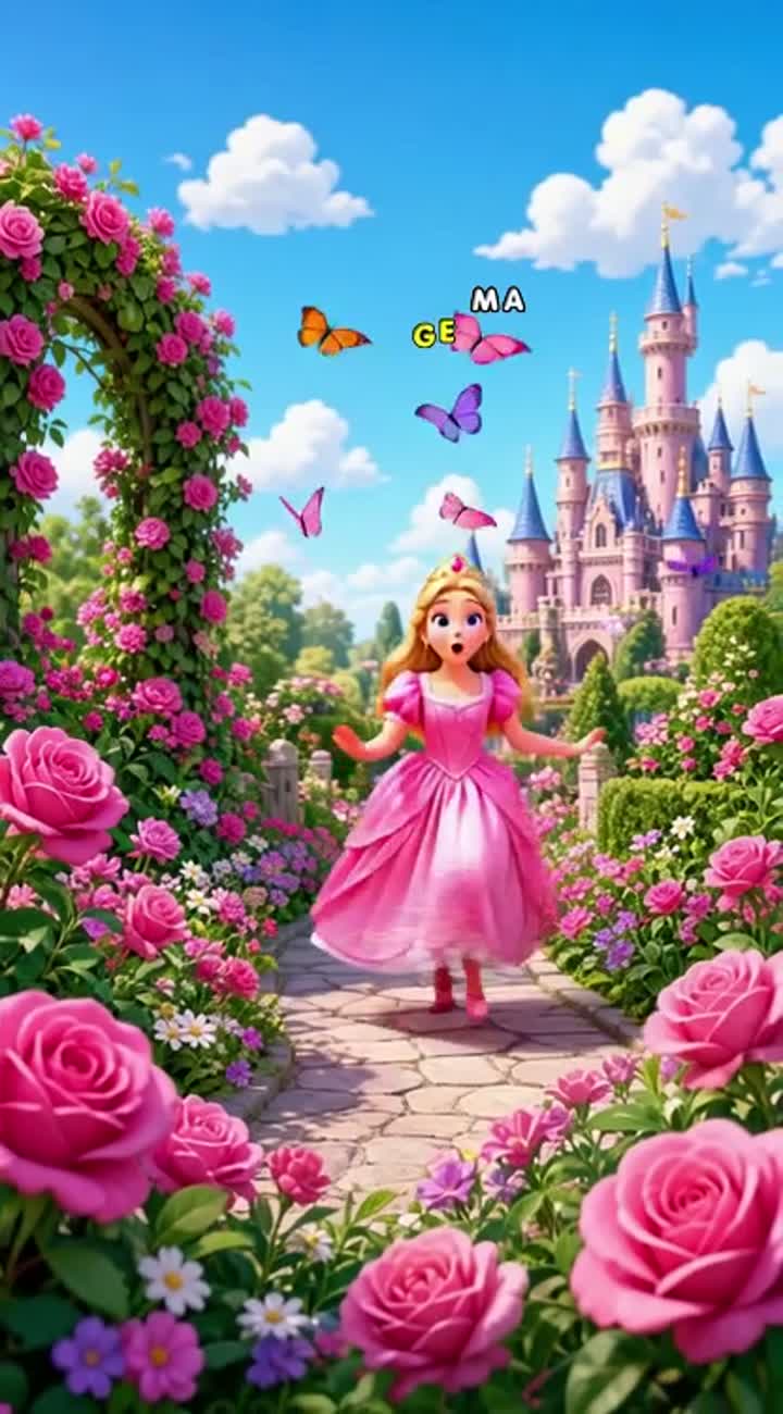 Beautiful princess in a pink dress and golden crown… — AI cartoon