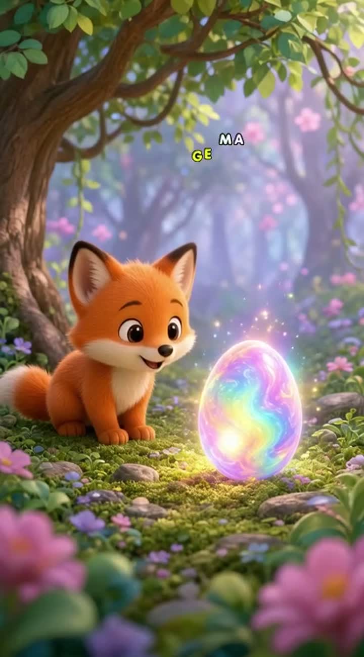 An adorable little orange fox with big sparkling eyes… — AI cartoon