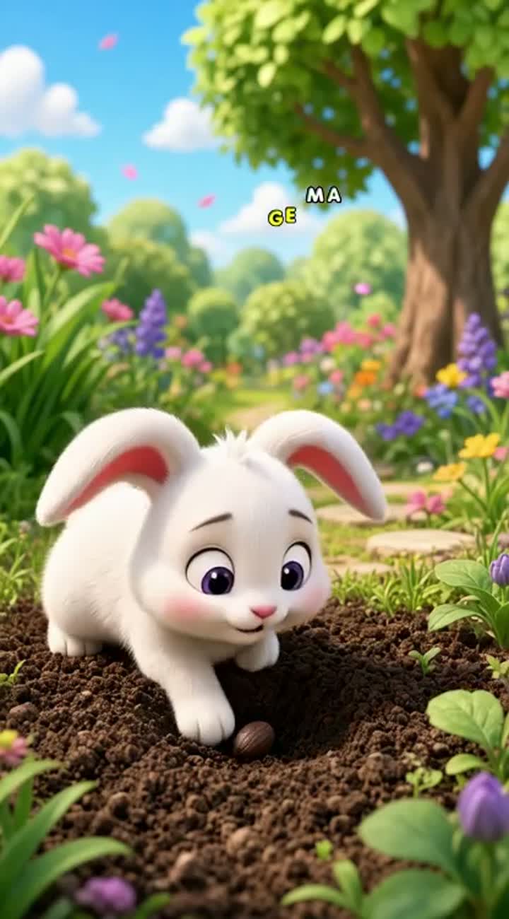 Colorful 3D cartoon for young children about a cute little rabbit… — AI cartoon