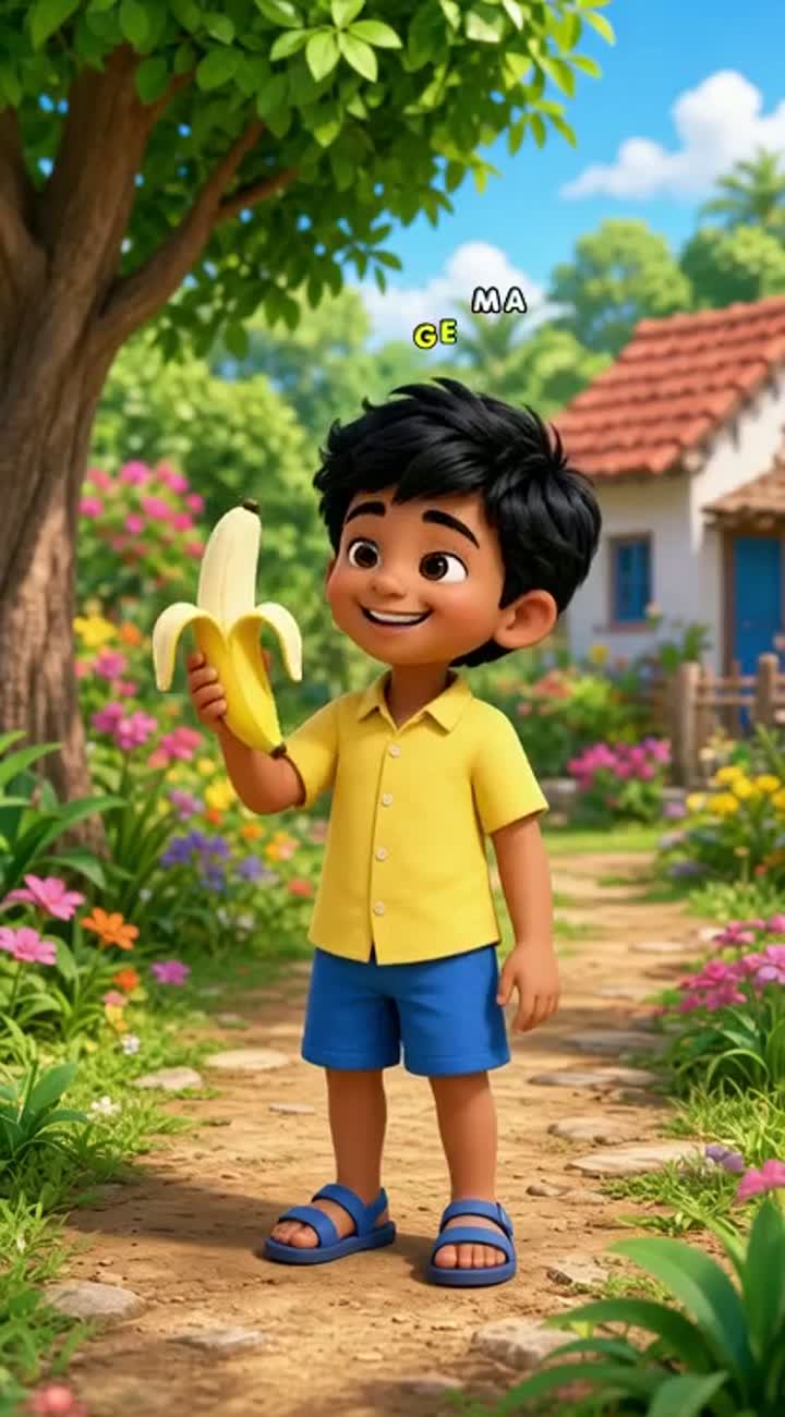 Chintu is a cute Indian boy wearing a yellow shirt and blue shorts — AI cartoon