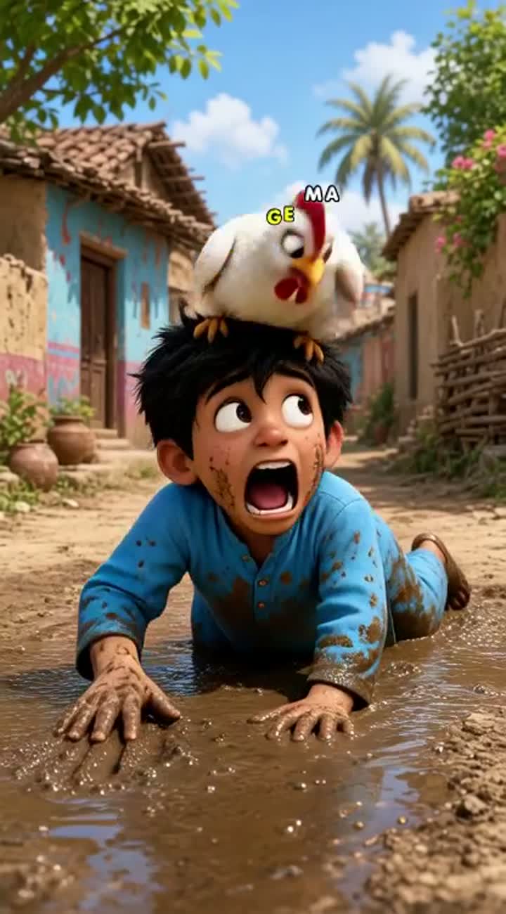 Funny 3D animated cartoon story in a colorful Pakistani village — AI cartoon