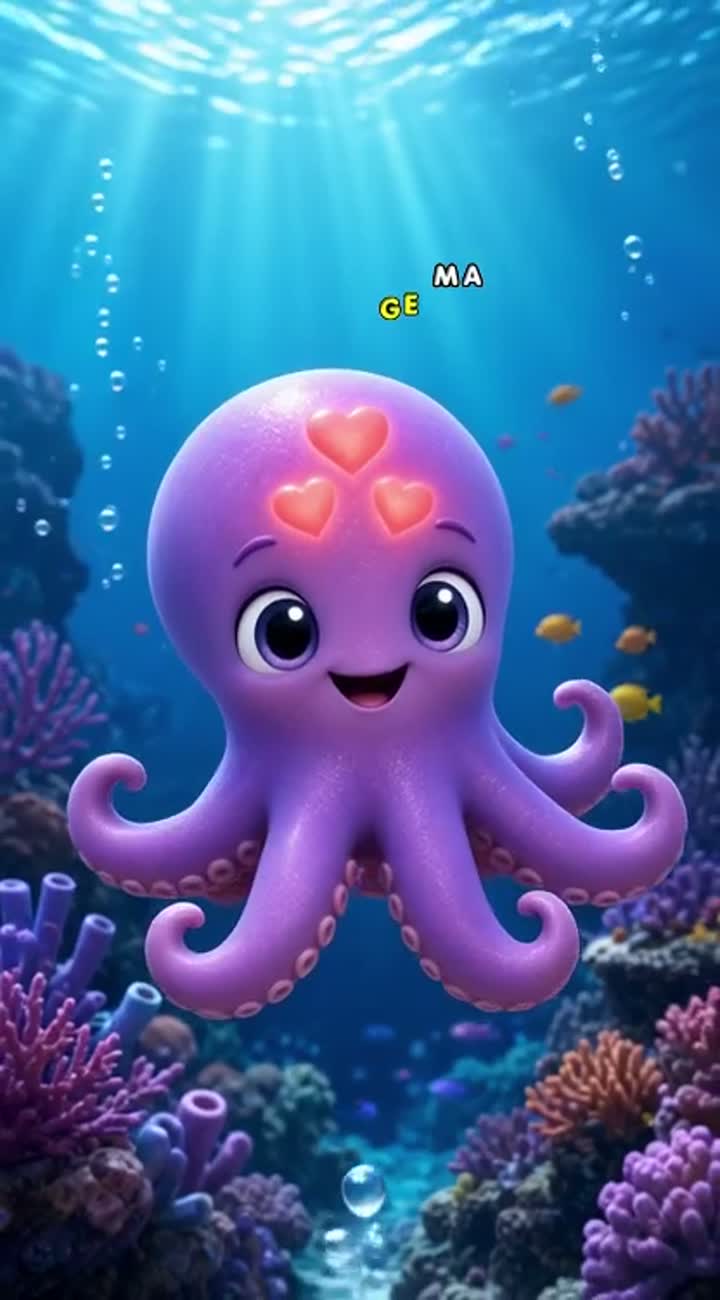 Cute colorful 3D cartoon octopus swimming underwater — AI cartoon