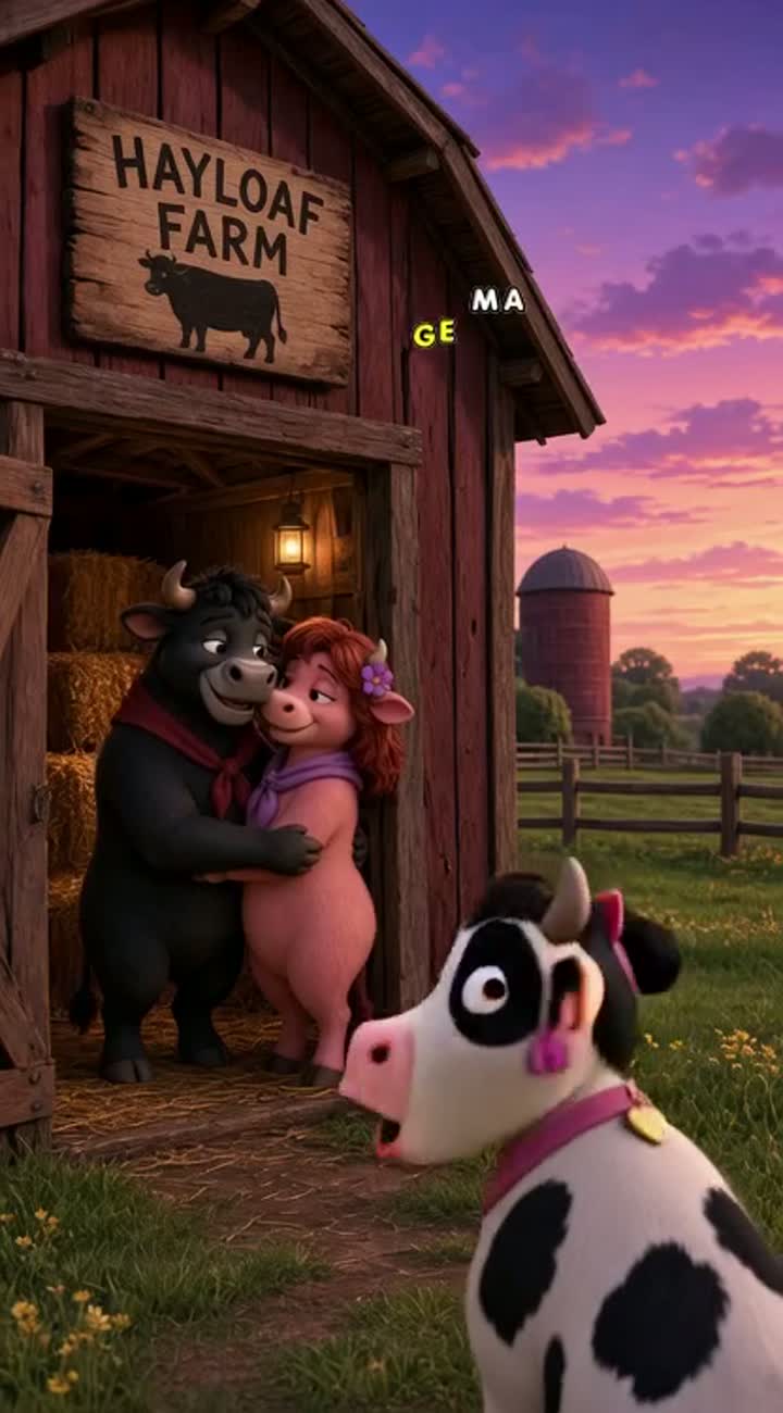 A cow catches her bull boyfriend cheating on farm — AI cartoon